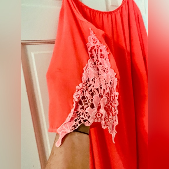 EUC San Joy swing shift coral cold-shoulder dress - Picture 3 of 6